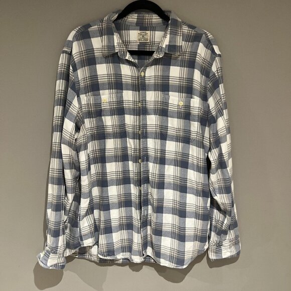 J Crew Flannel Button Down 100% Cotton Shirt - XL in Blue / White Plaid - Picture 1 of 7
